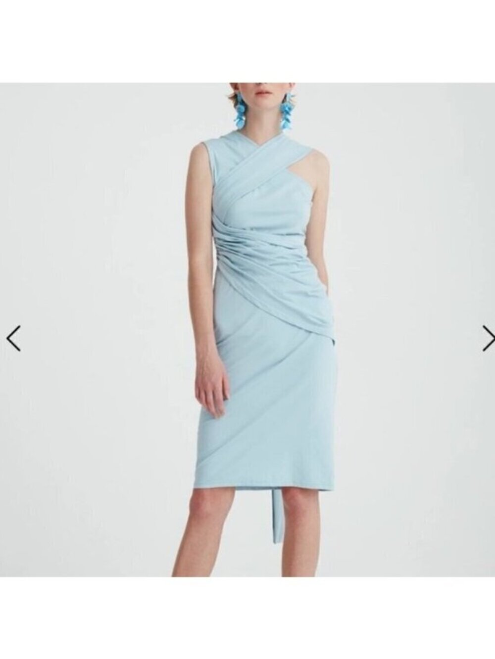 PAISIE shoulder draped sheath dress , Light blue, Size 6